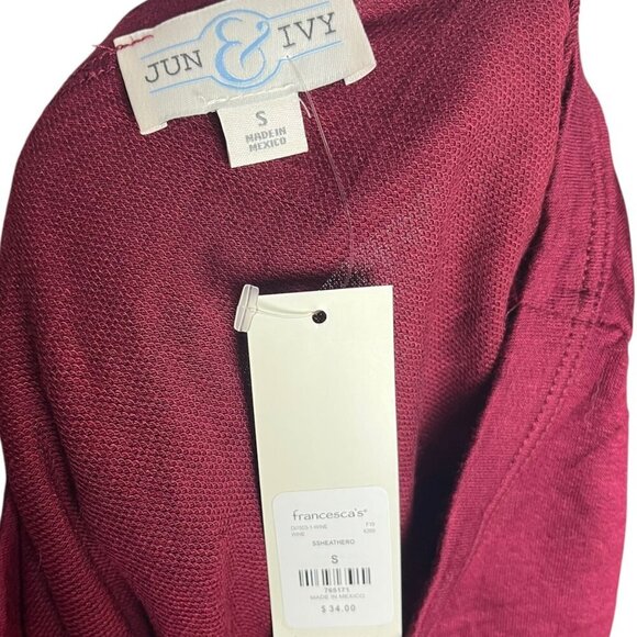 June & Ivy‎ Size S Peplum Lace Trim Blouse Wine Red Romantic Elevated Basic New - Picture 5 of 6
